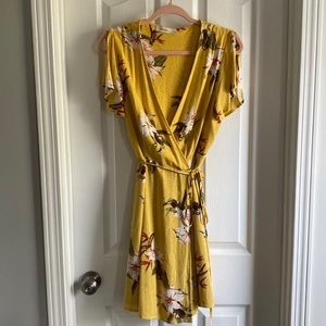 Boutique Yellow Floral Wrap Dress Size L